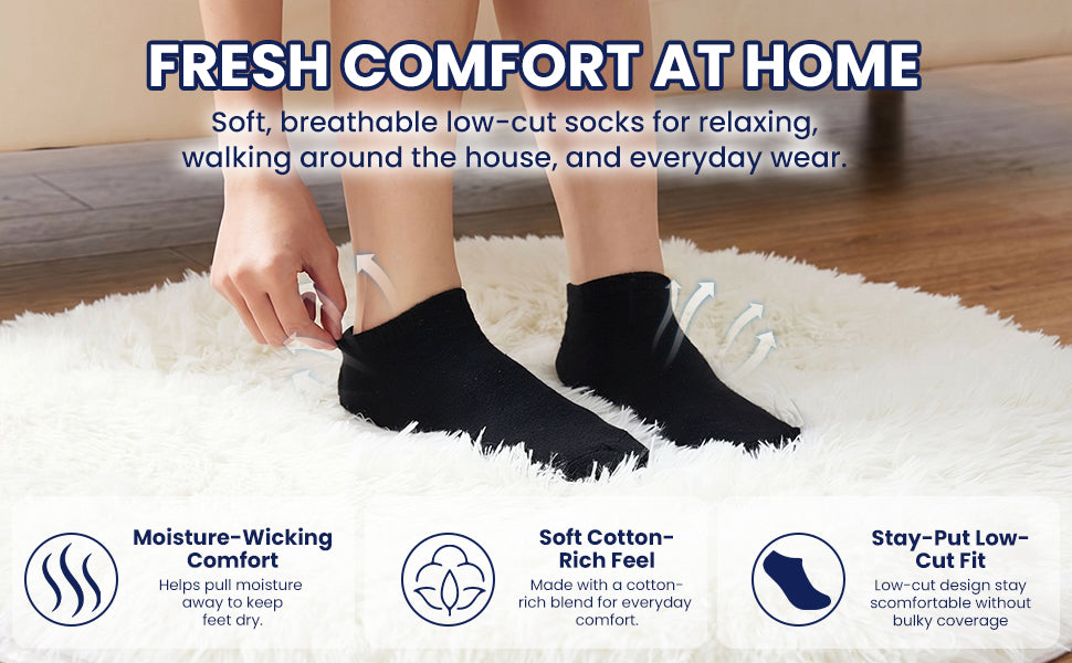 5-Pack Cotton-Rich Low-Cut Socks – Antibacterial, Anti-Mildew & Odor Control