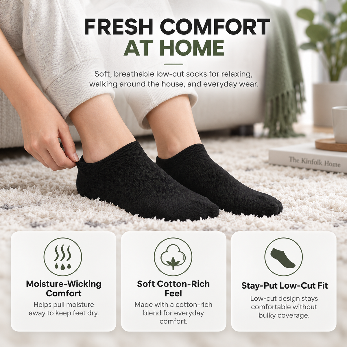 5-Pack Cotton-Rich Low-Cut Socks (Antibacterial, Anti-Mildew & Odor Control)