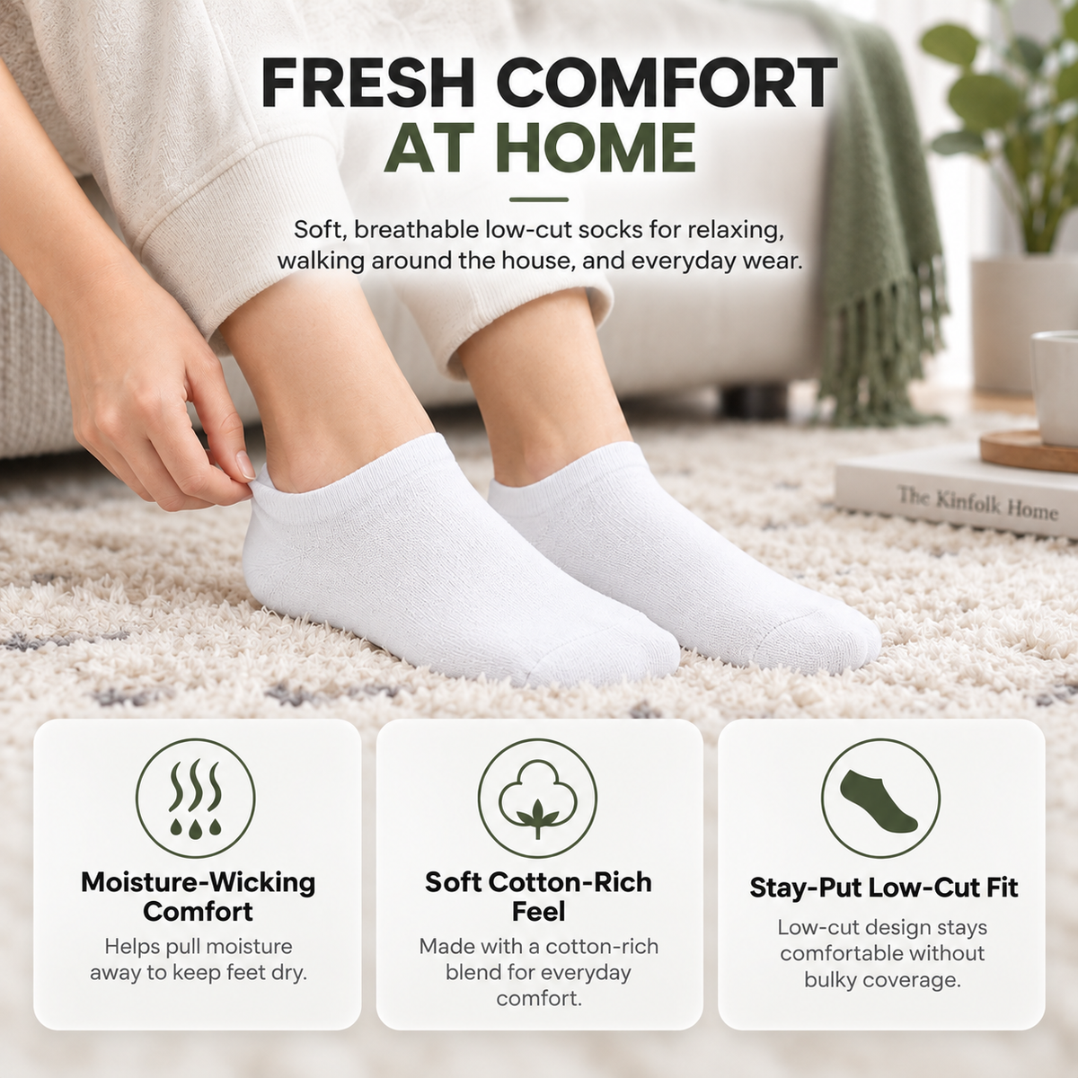 5-Pack Cotton-Rich Low-Cut Socks (Antibacterial, Anti-Mildew & Odor Control)