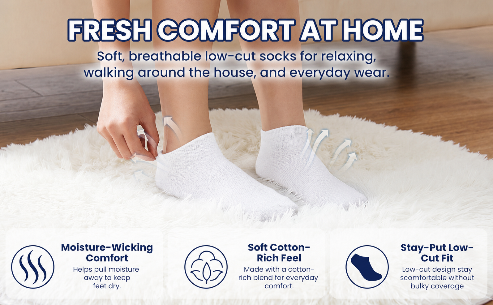 5-Pack Cotton-Rich Low-Cut Socks (Antibacterial, Anti-Mildew & Odor Control)